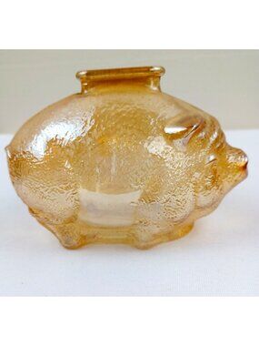Vintage Amber Glass Piggy Bank With Textured Finish Coin Slot  on Top
